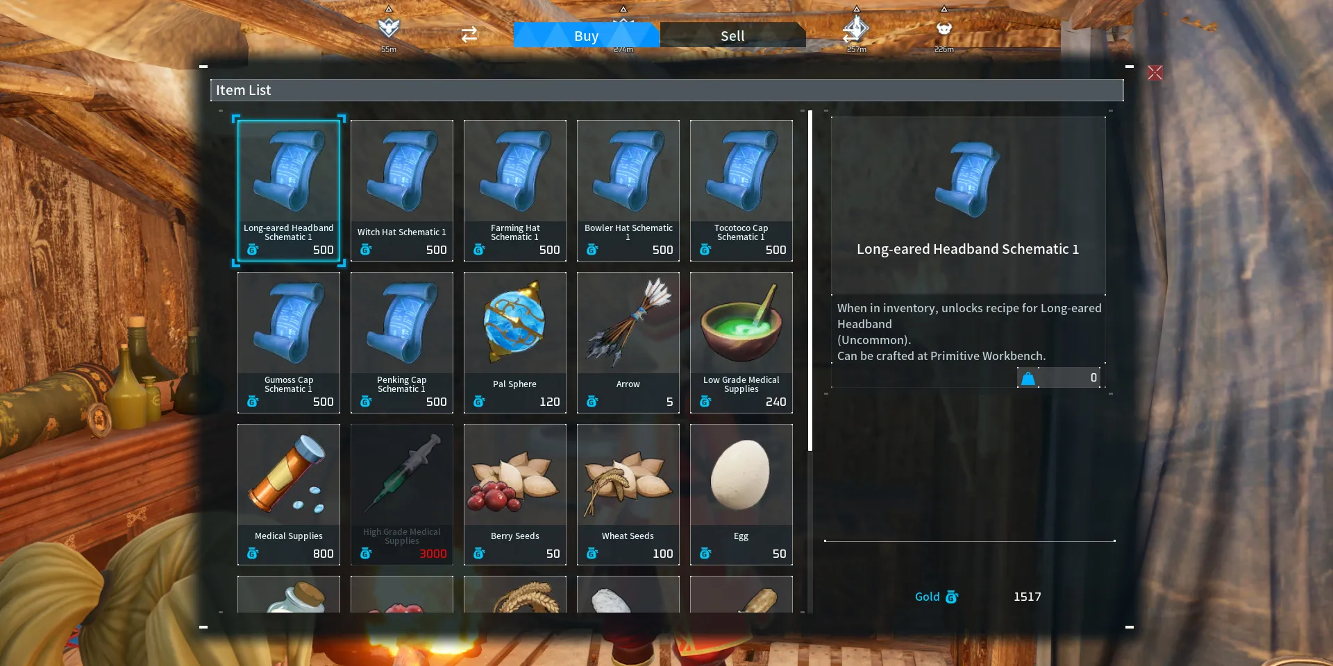 Image of some of the available stock from the Wandering Merchant in Palworld