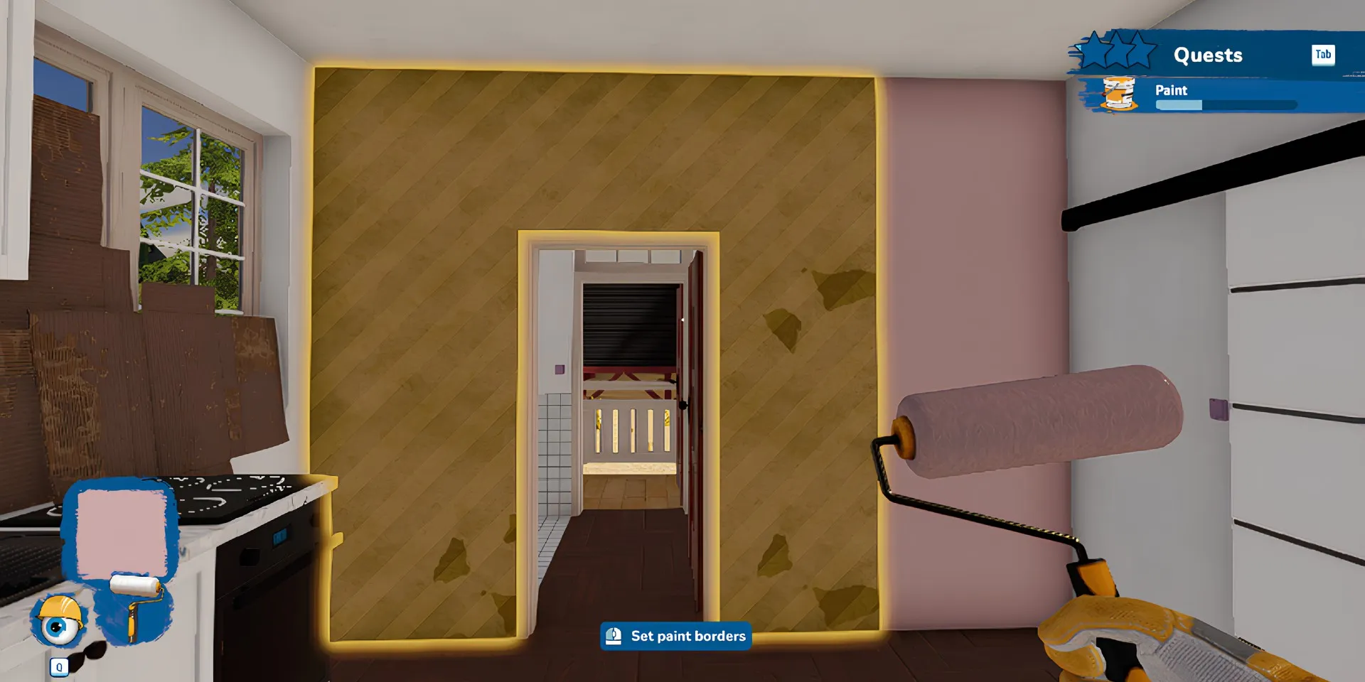 Игрок красит стену в House Flipper 2
