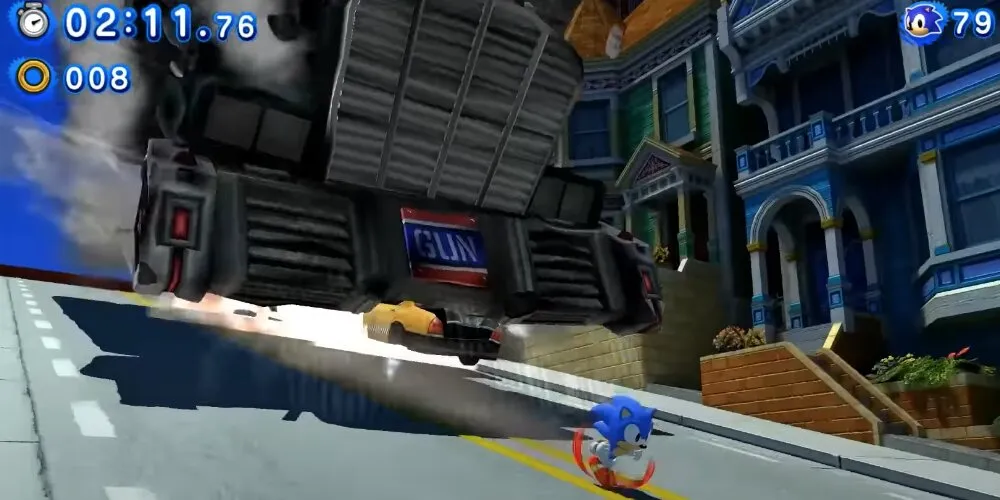 Sonic fuyant un camion GUN