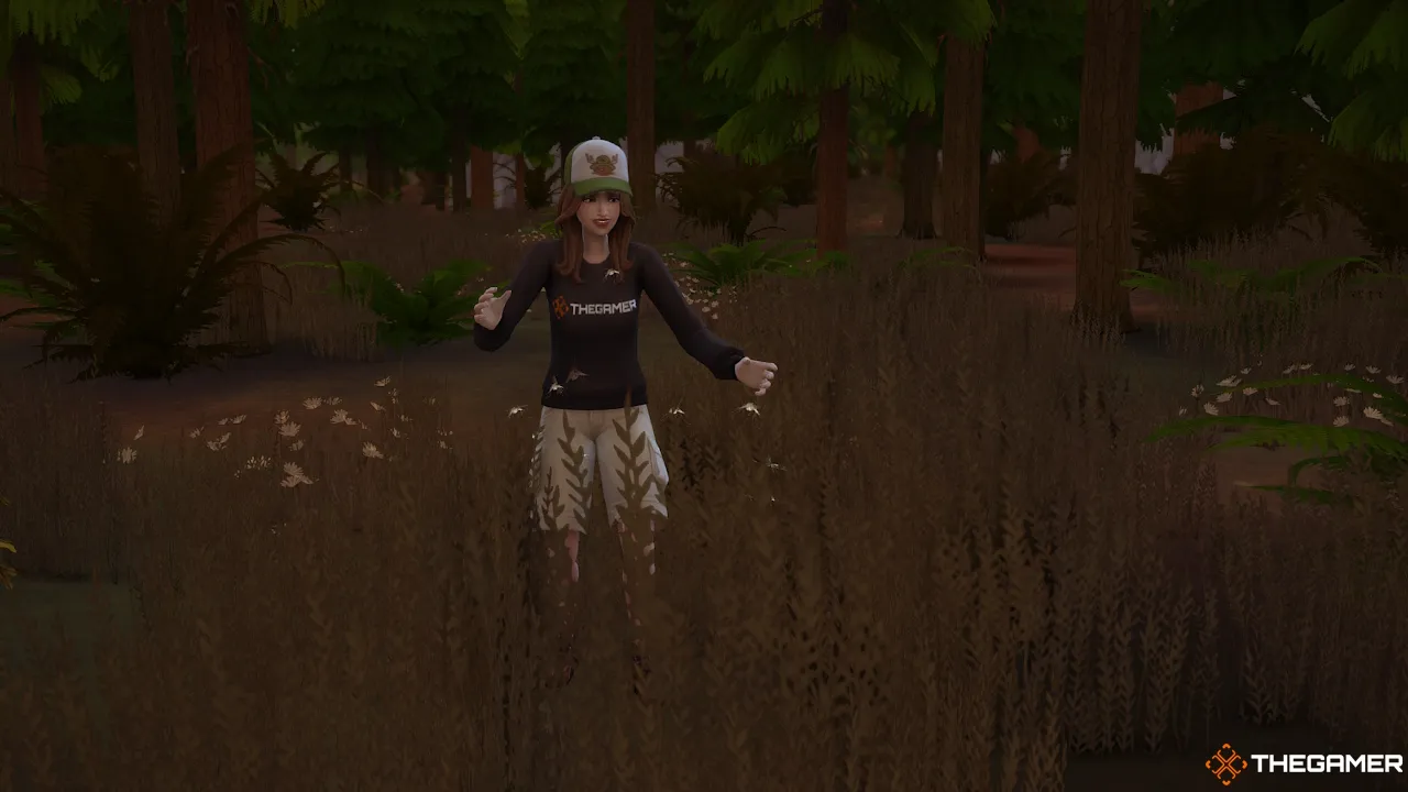 A female Sim catches mosquitos flying in the forest