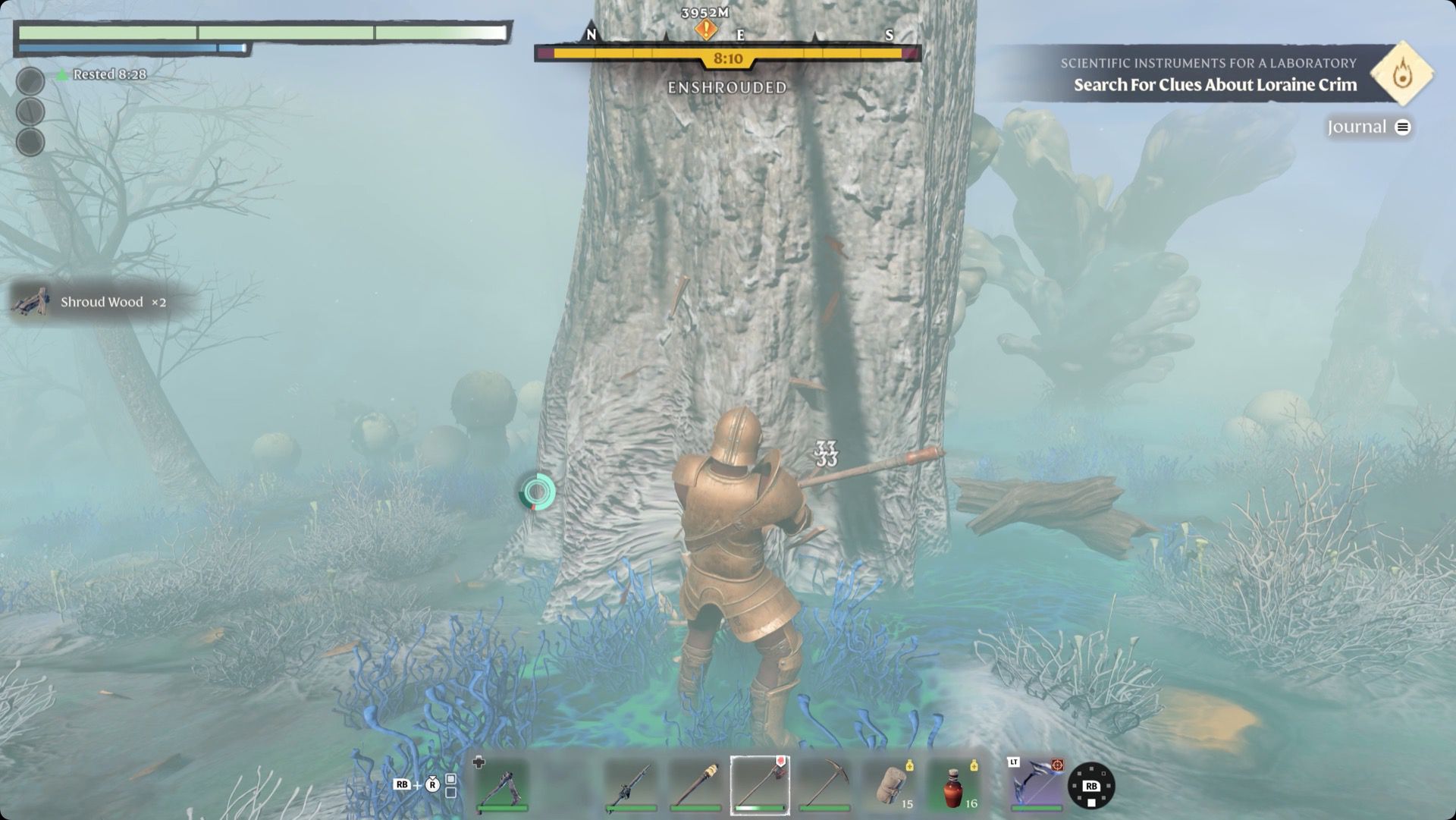 Enshrouded中的玩家在神幕中收集神幕木