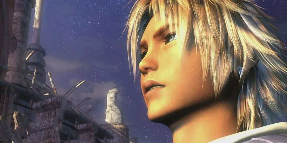 Тидус смотрит на Сина у руин Занарканд в Final Fantasy 10