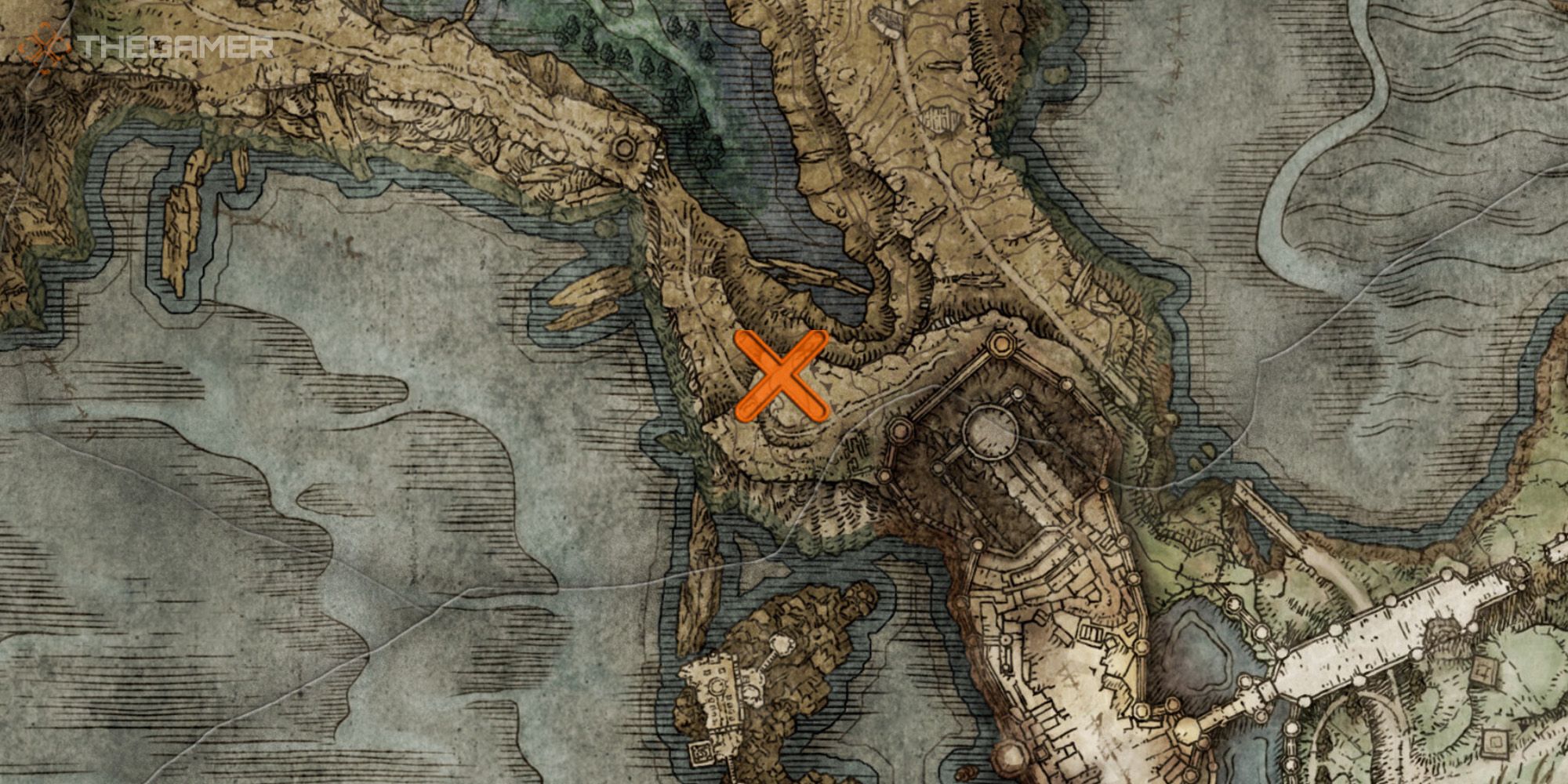 Карта, показывающая местоположение академического свитка в Лиурнии в игре Elden Ring