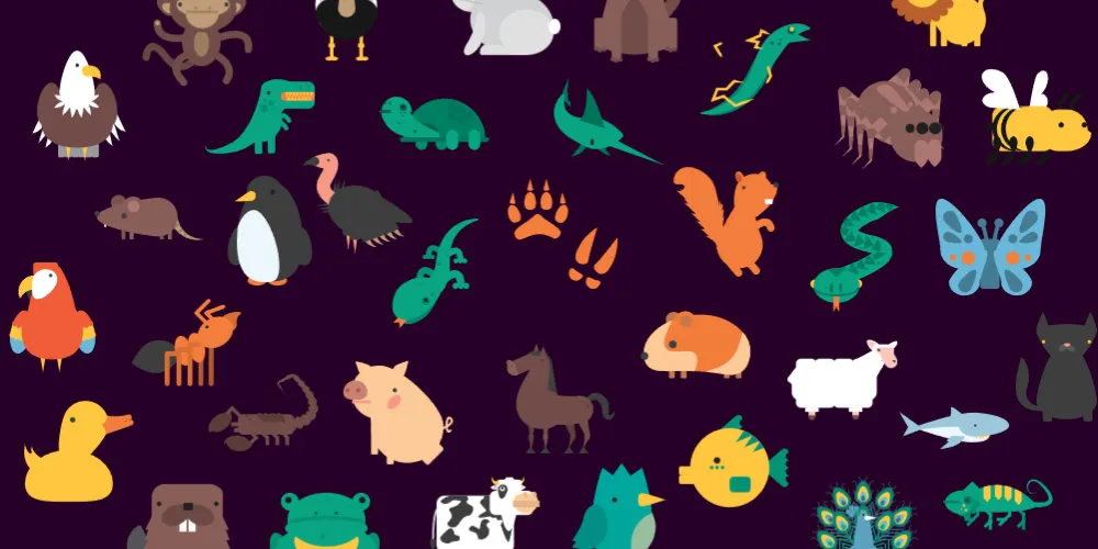 Graphiques de divers animaux dispersés