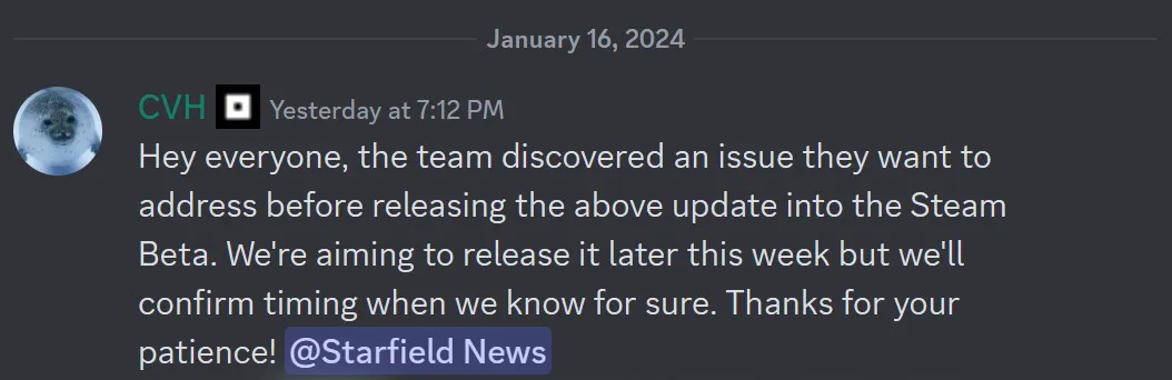Starfield Update Delay
