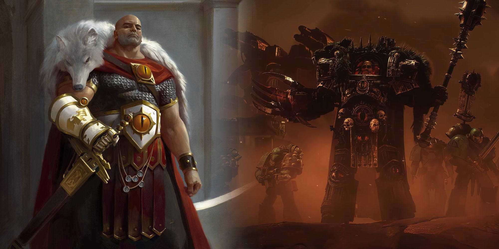 Warhammer 40k - Due Immagini Mostrando Horus Prima della Corruzione del Caos e Dopo