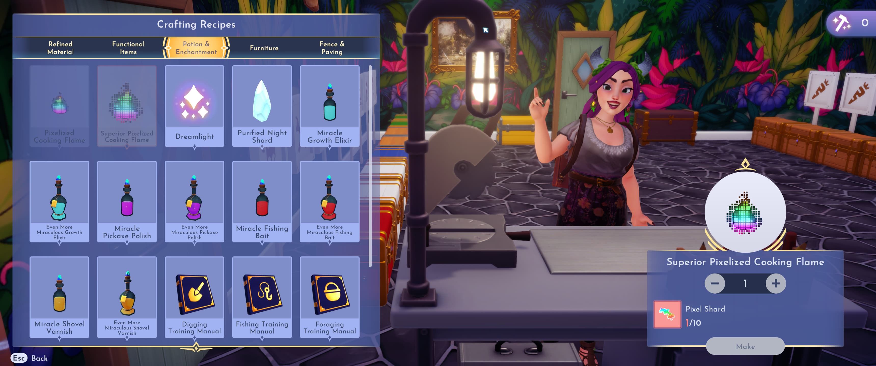 Ricetta delle Fiamme da Cucina Pixelate in Disney Dreamlight Valley multiplayer.