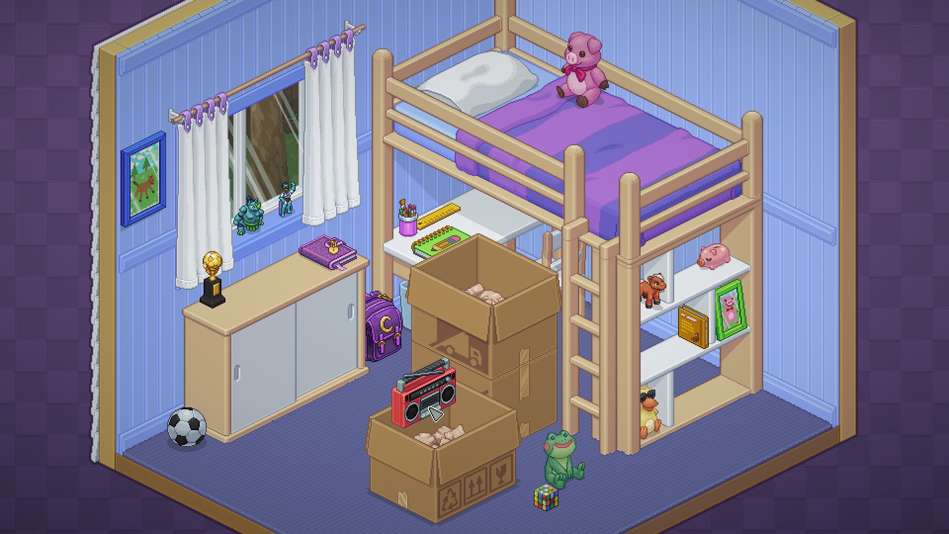 Первая комната в игре-головоломке Unpacking в духе зены