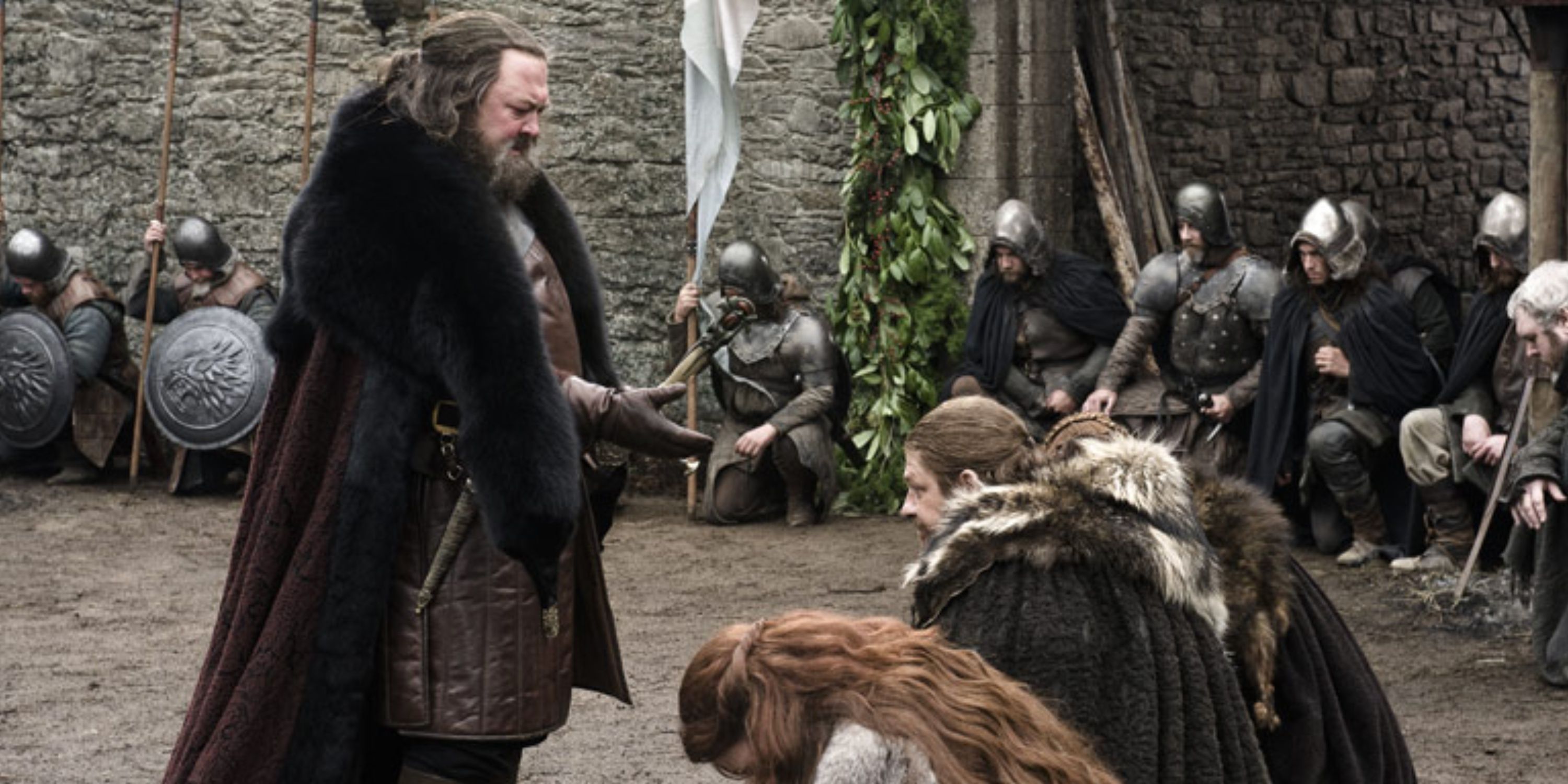 Robert Baratheon rend visite aux Stark à Winterfell dans Game of Thrones.