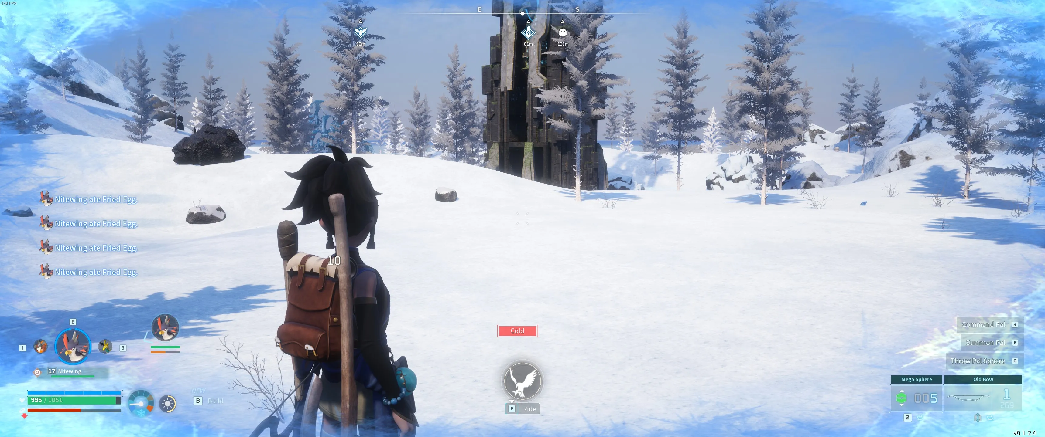 Palworld: 玩家站在苔原上的塔旁边