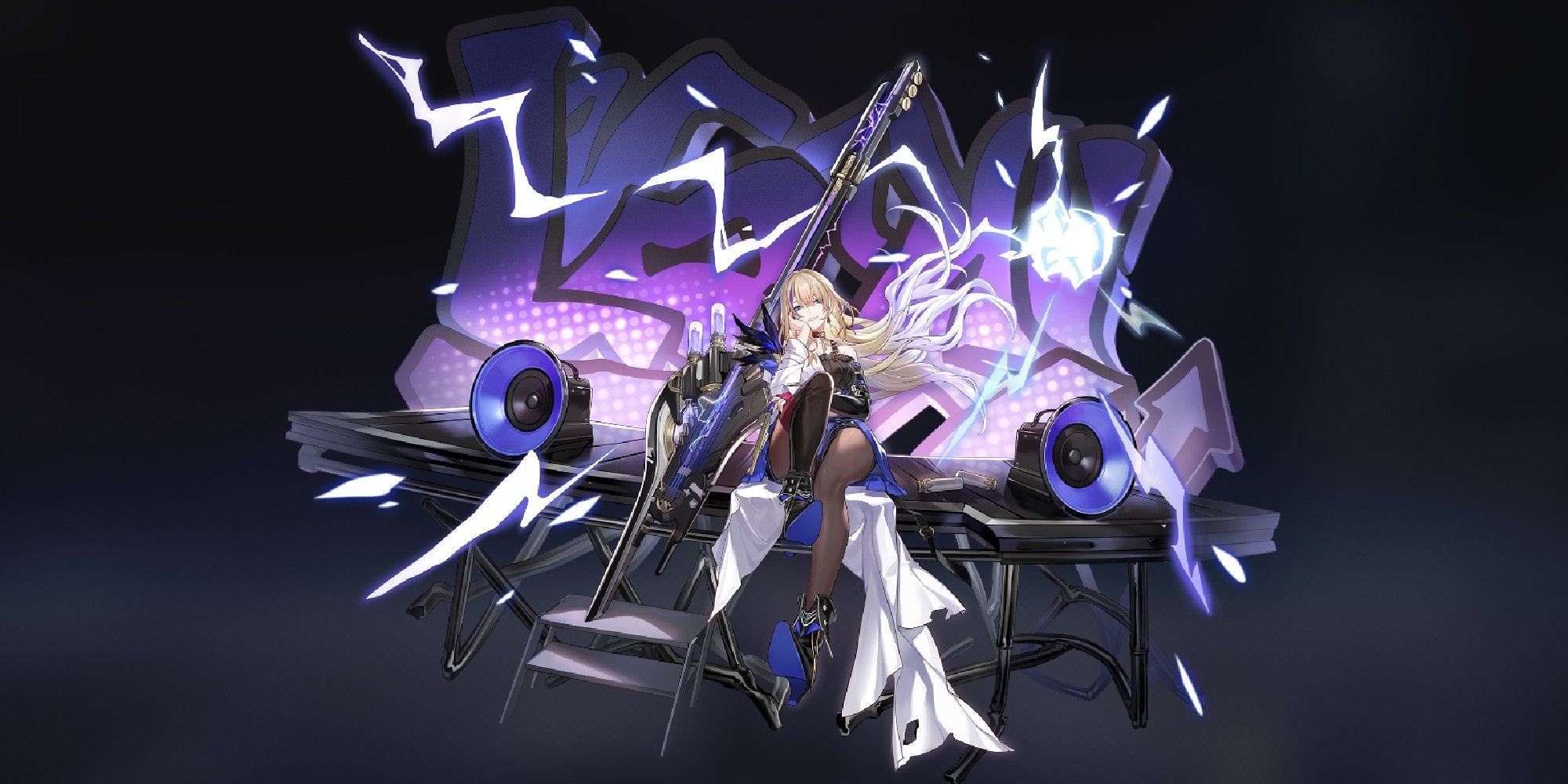 Serval’s splash art. It depicts her sitting onstage with her guitar, surrounded by electricity.
