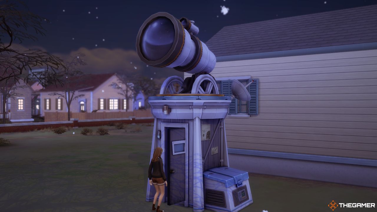 Un Sim entra en un observatorio para observar las estrellas durante la noche