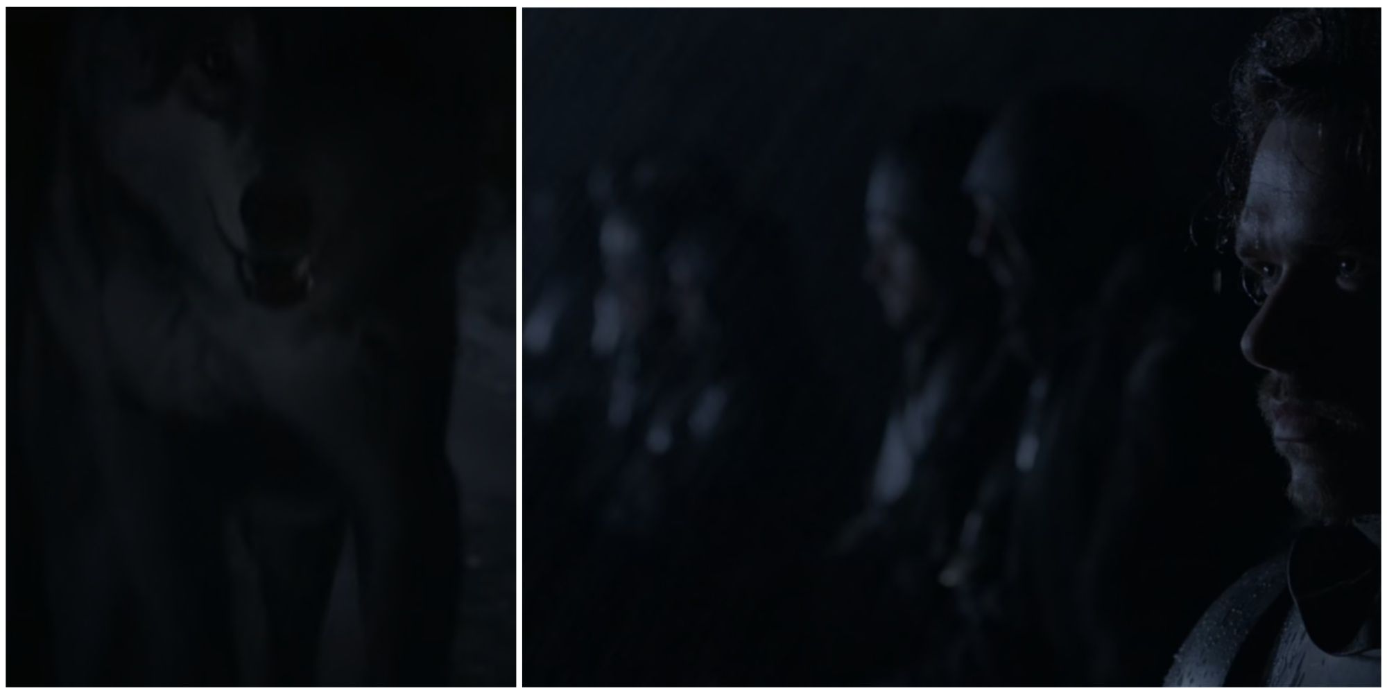Split image of Grey Wind and Robb and the Stark cavalry