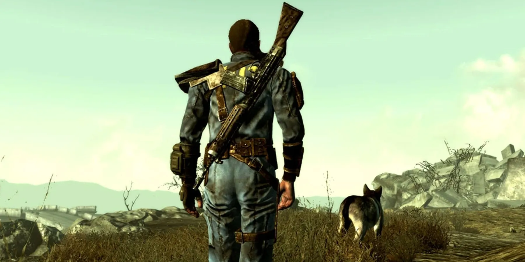 Fallout 3主角独行者与狗肉在废土中探索