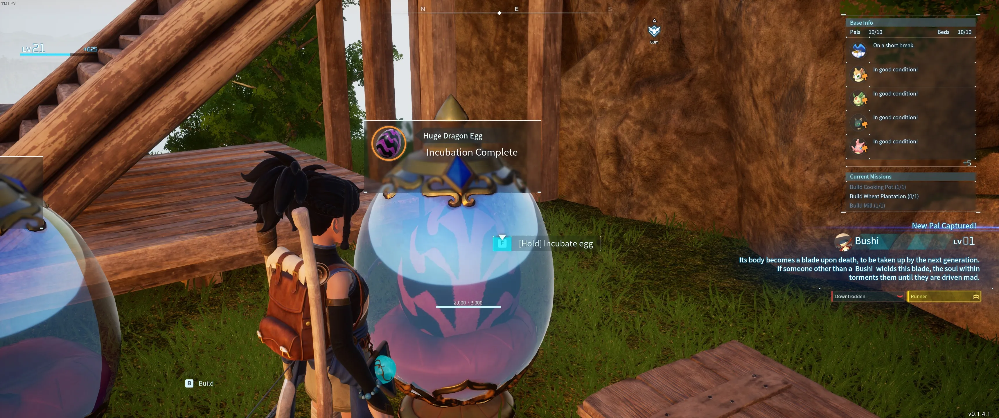 Palworld: El jugador mira un Huevo de Dragón Gigante en una incubadora