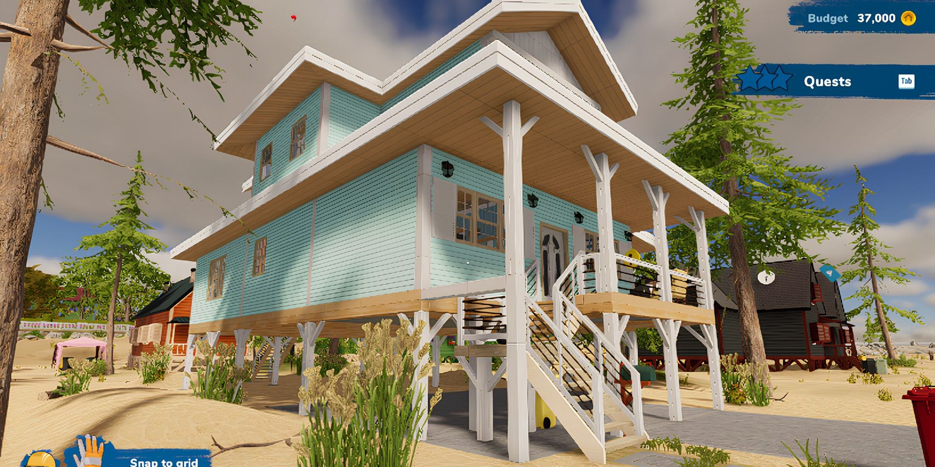 하우스 플리퍼 2의 파란색 해변가 집