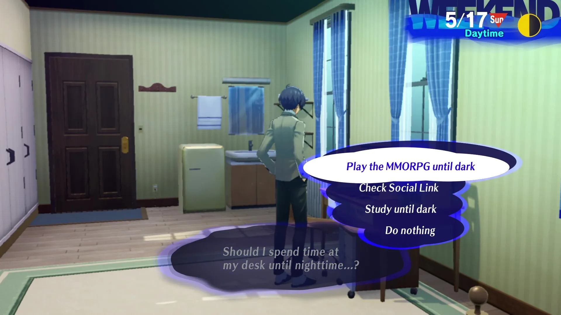 Persona 3 Reload options when interacting with your laptop in your bedroom