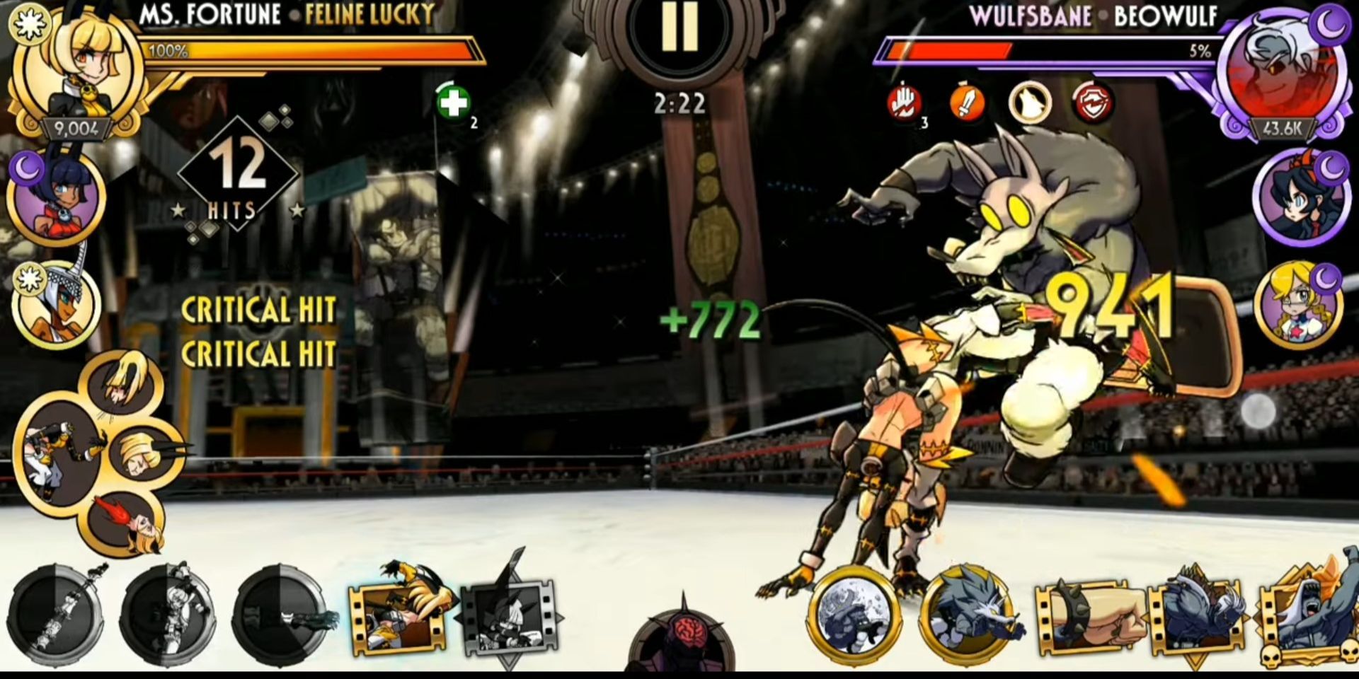 Una captura de pantalla de Skullgirls Fighting RPG