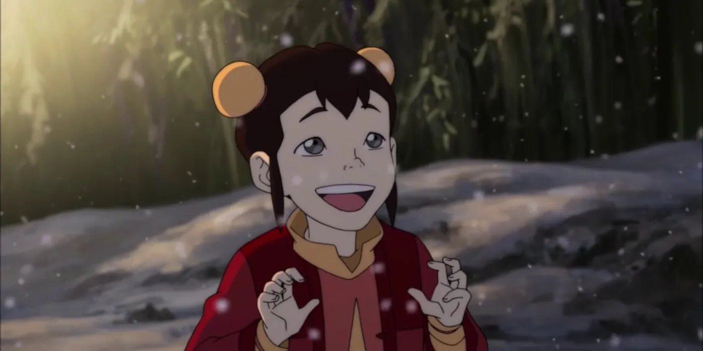 Ikki sonriendo ante la nevada en The Legend of Korra