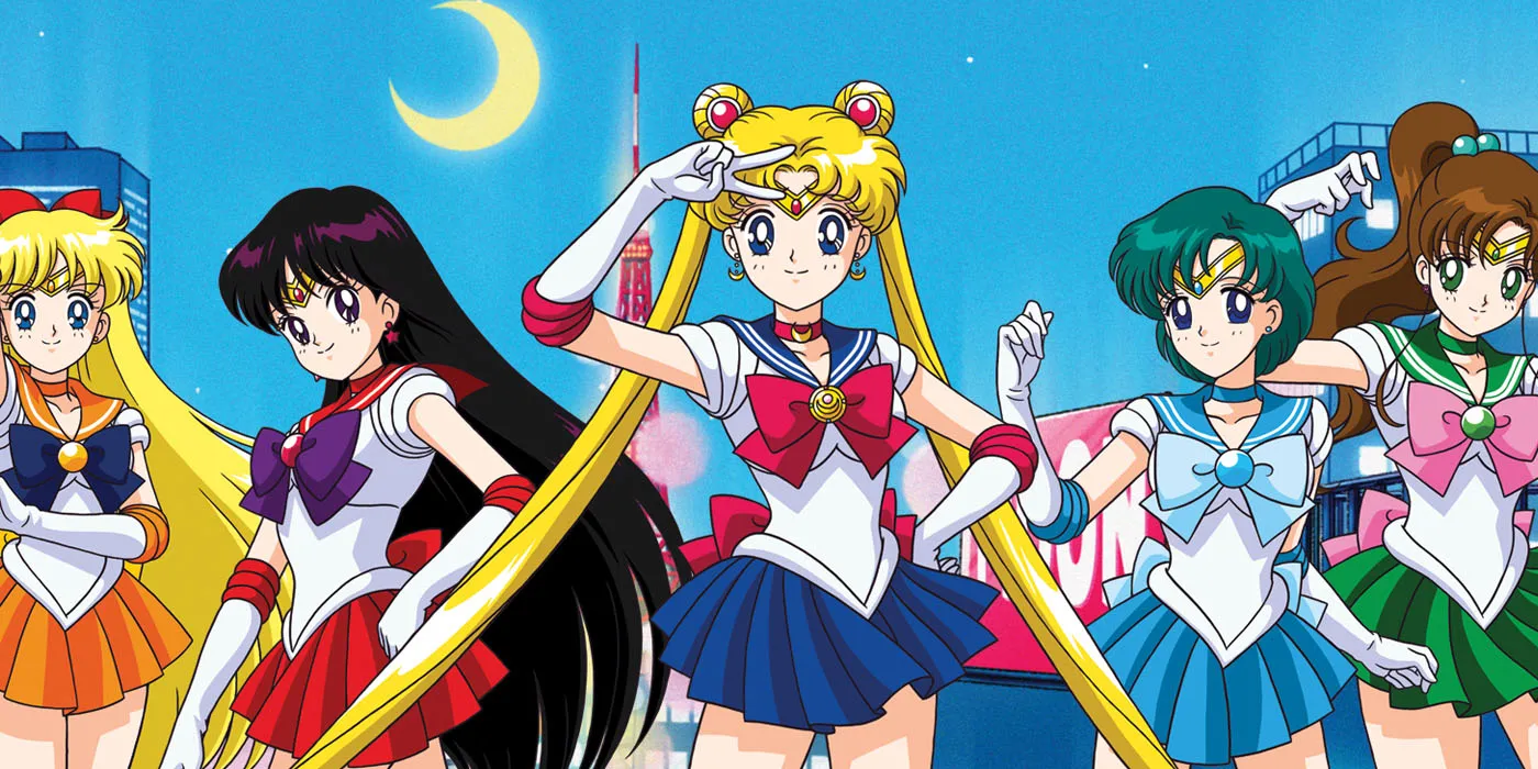 Les Sailor Senshi, de gauche à droite : Sailor Venus, Sailor Mars, Sailor Moon, Sailor Mercury et Sailor Jupiter.