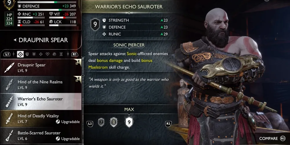 god of war ragnarok draupnir spear warrior’s echo sauroter