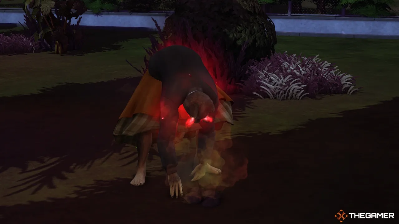 《模拟人生4》中一只愤怒的狼人在地面上挖掘的照片