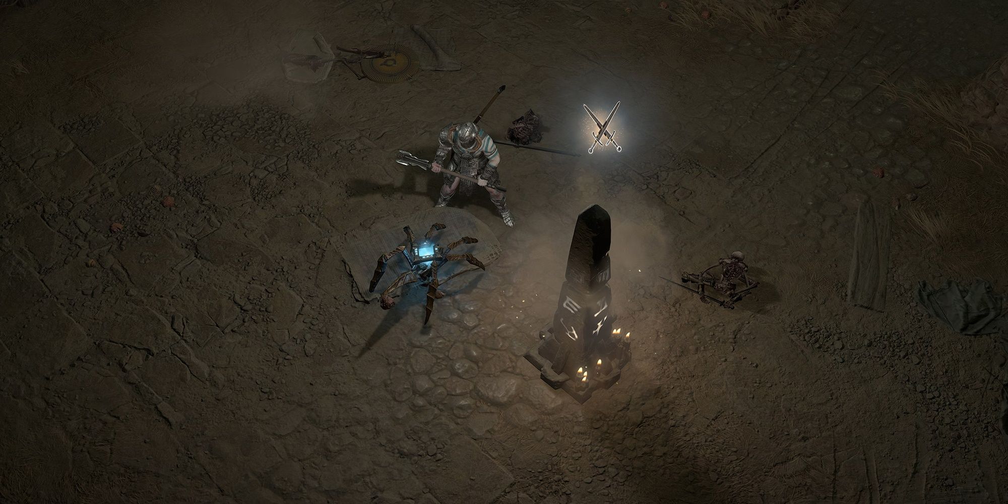 Diablo 4プレイヤーと神殿のそばにあるコンストラクト