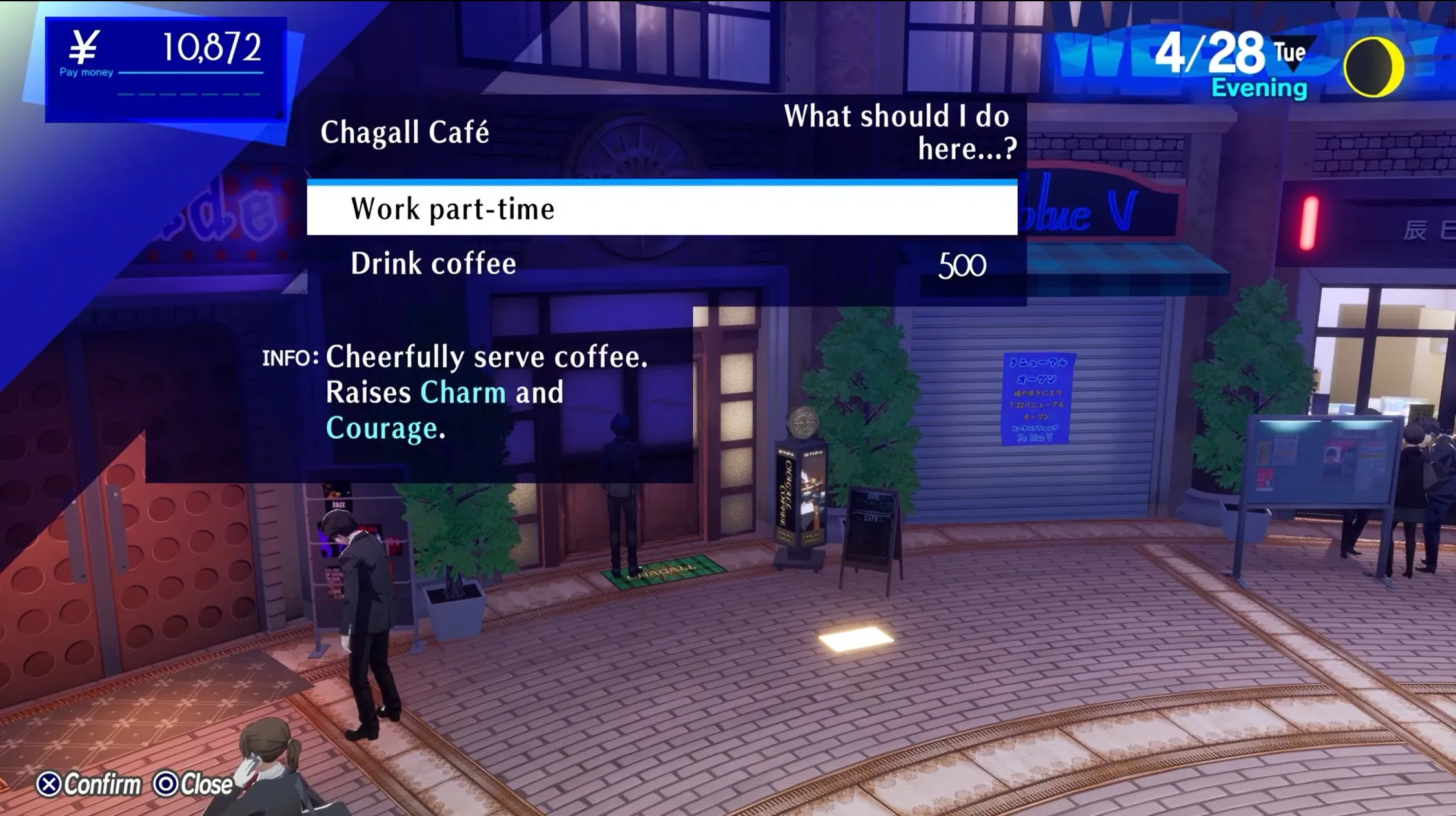 makoto choosing to work at cafe chagall in persona 3 reload p3r stats