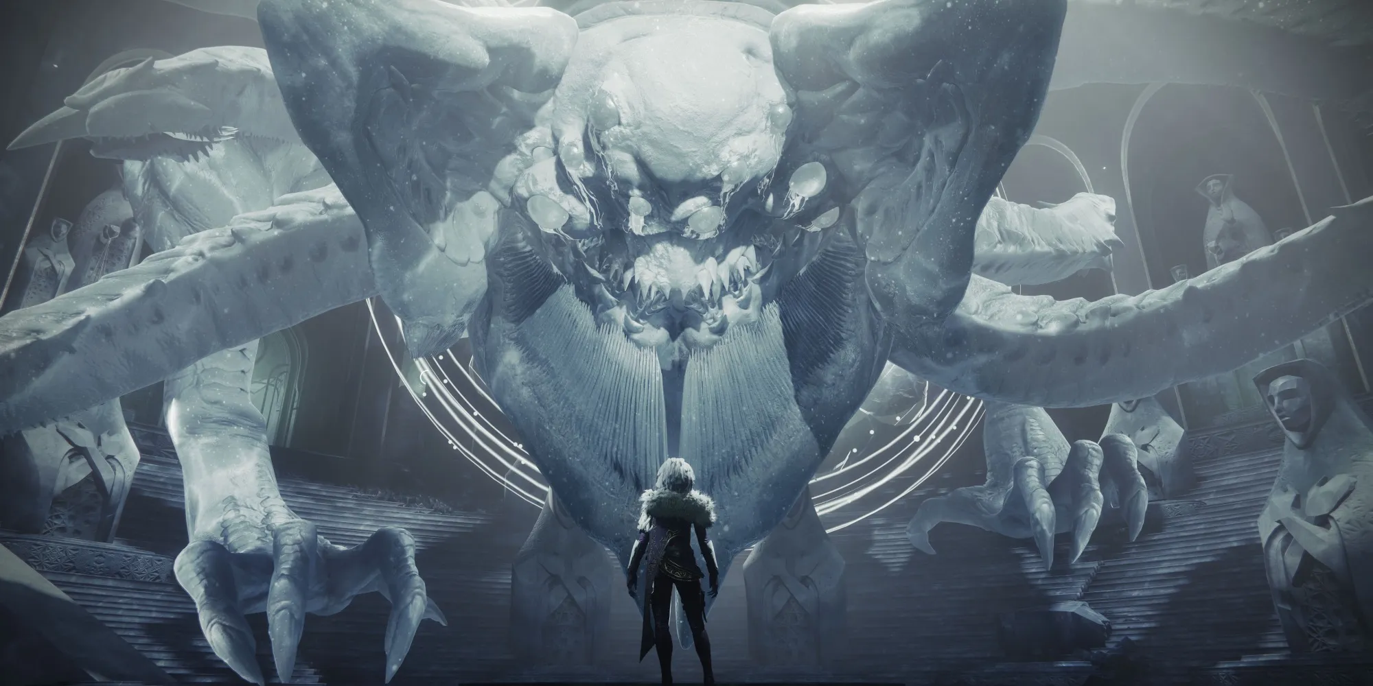Destiny 2 마라 소브가 Riven의 영혼 앞에서 서 있는 모습