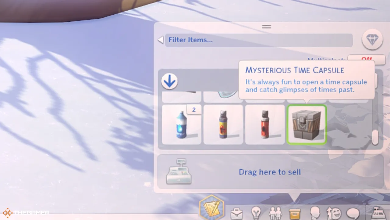 一个模拟人生中的神秘时光胶囊在Sim的库存中