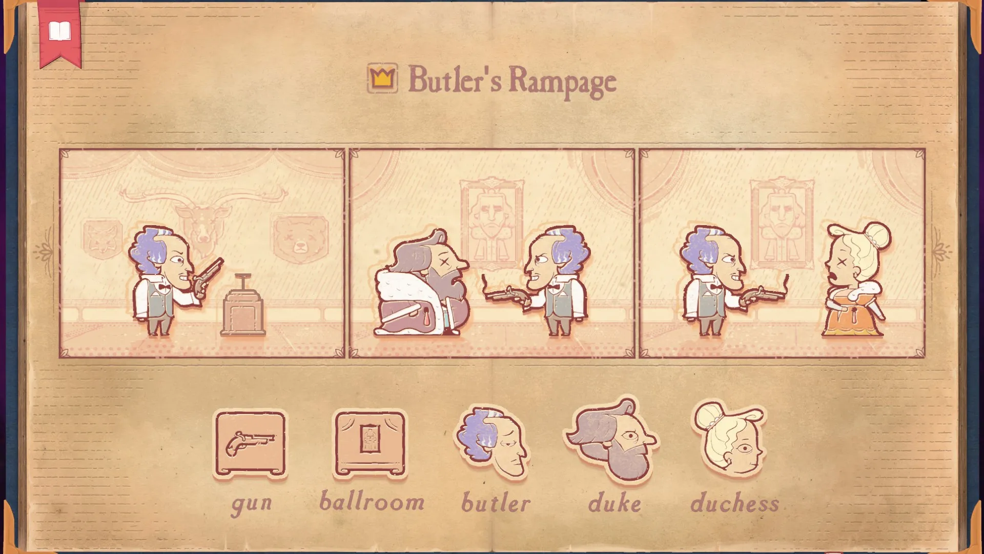 The solution for the Murder section of Storyteller, showing the Butler on a rampage.