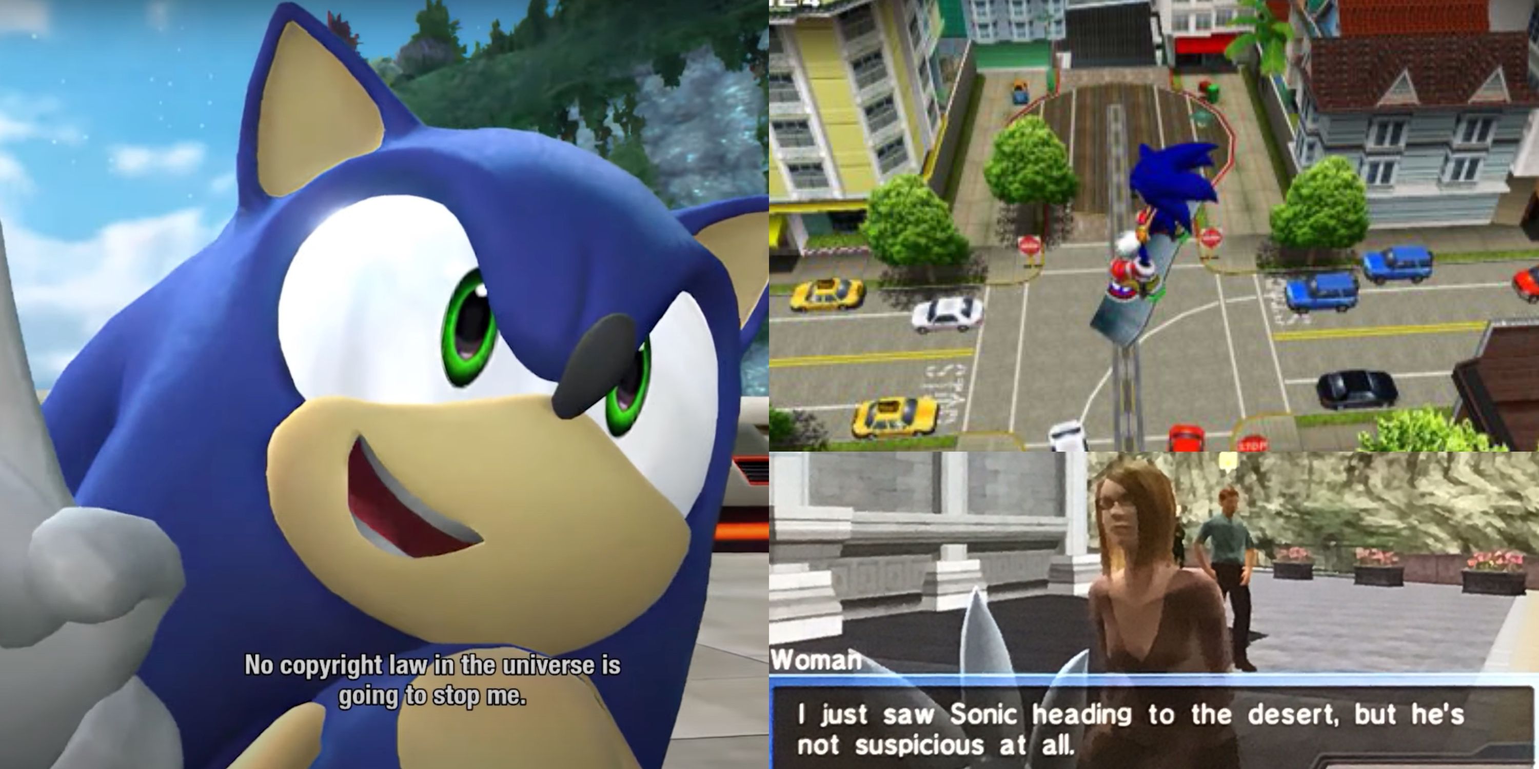 Sonic in city escape, close up of him and a civilian commenting on him
