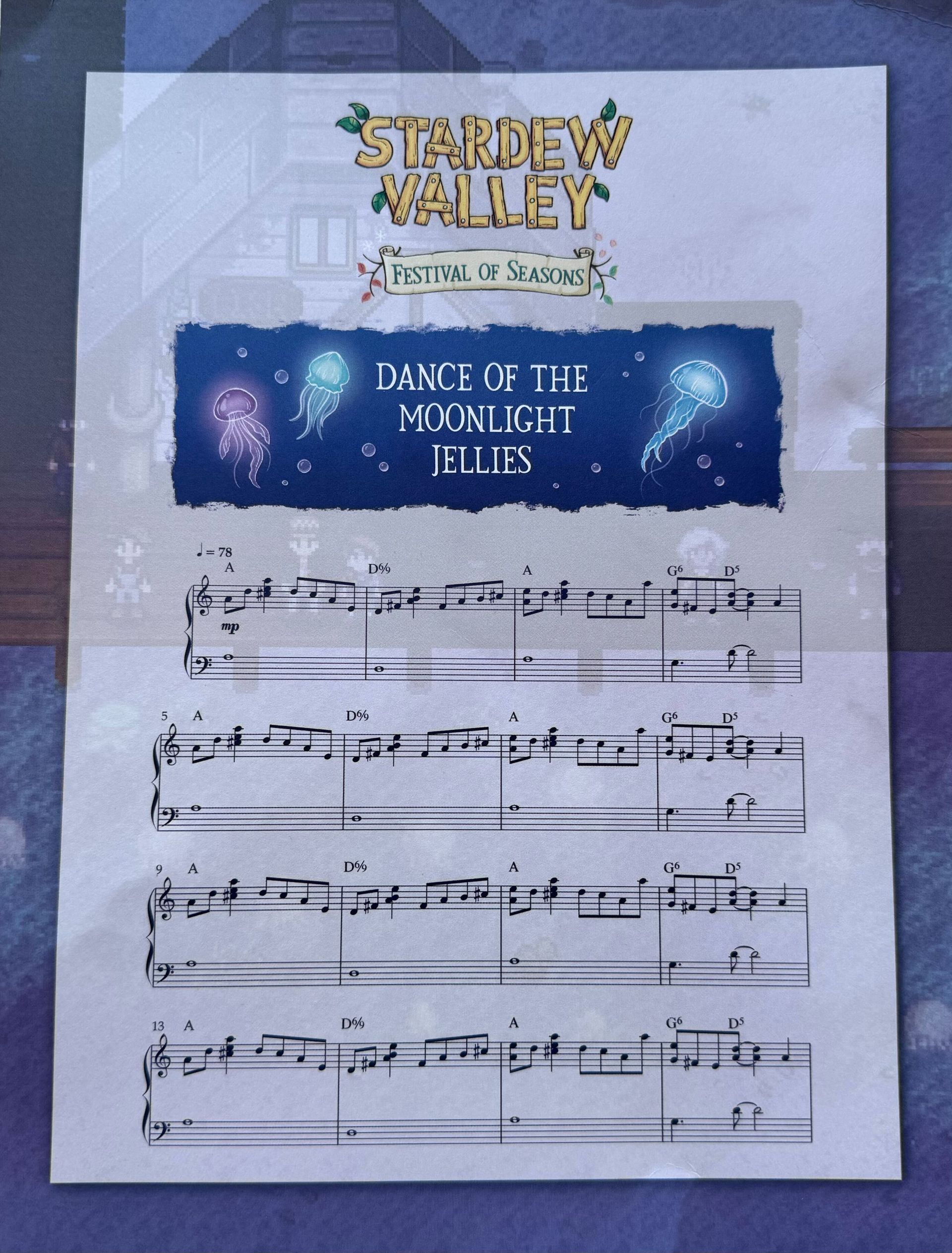 Lo spartito musicale per “Dance of the Moonlight Jellies”, una canzone della colonna sonora di Stardew Valley