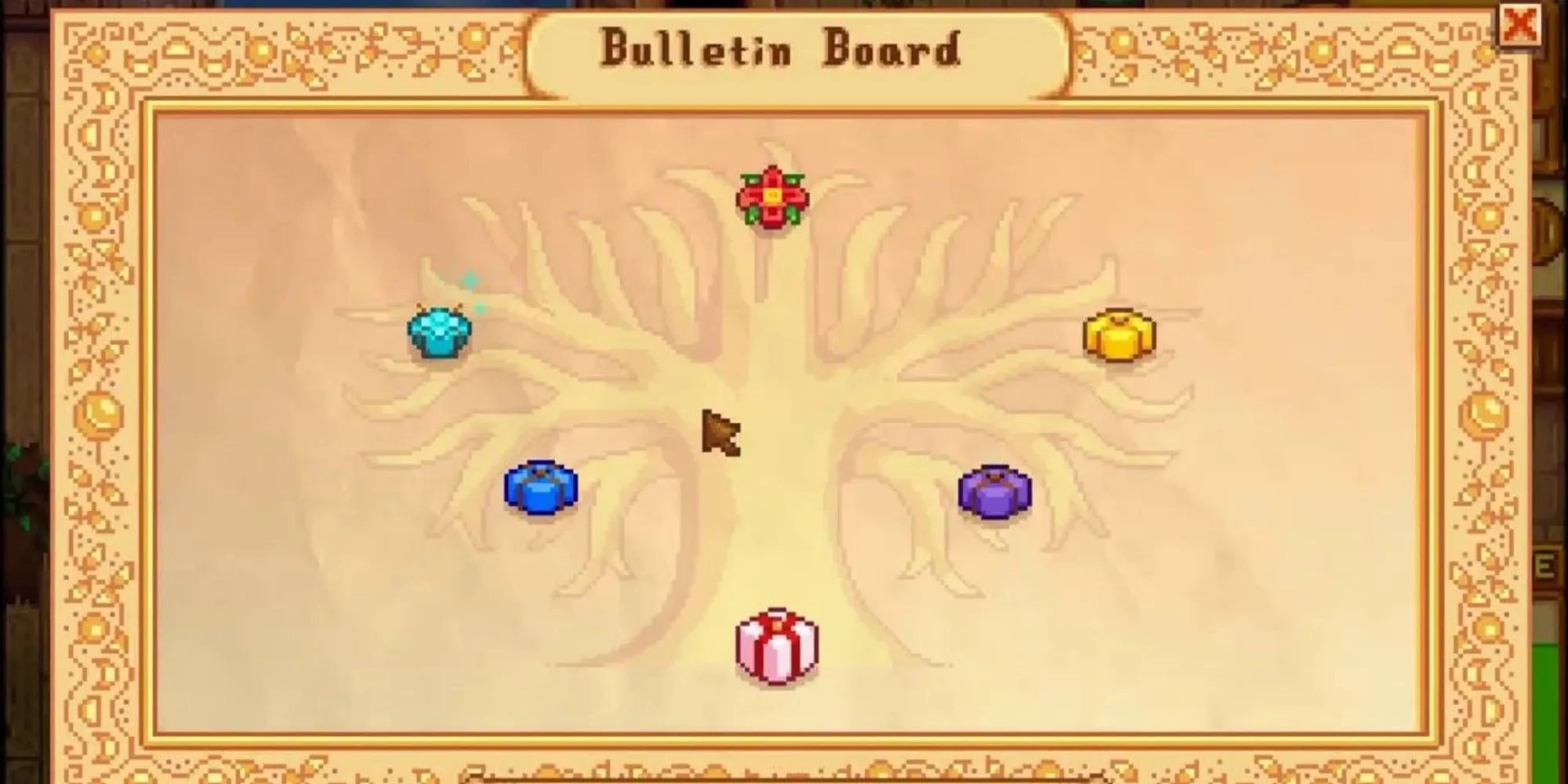 looking at bulletin board in stardew valley community center