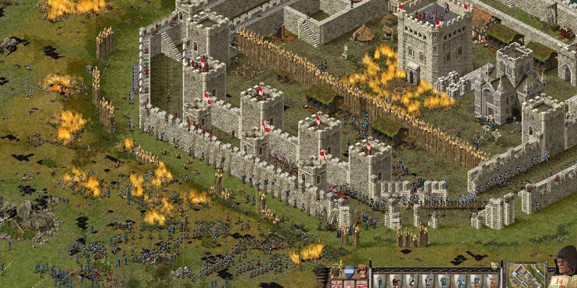 Un castillo siendo atacado en Stronghold Definitive Edition