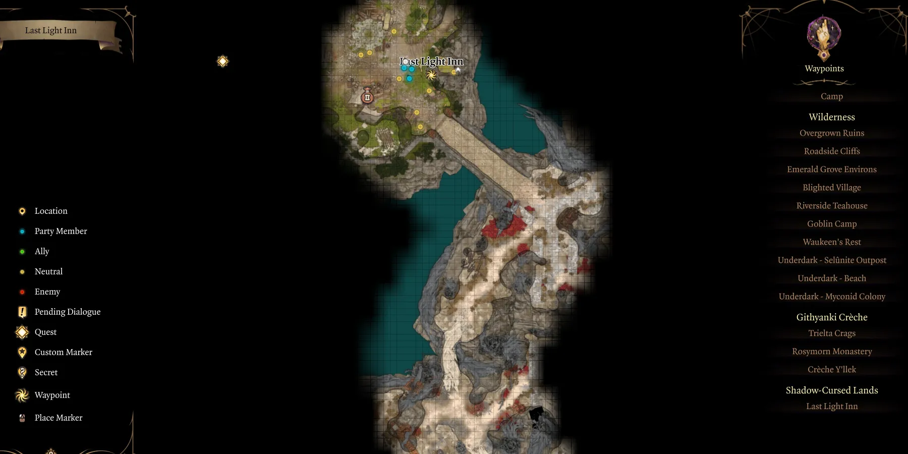 《骑士团长之门3》中的最后光线旅馆路径地图截图