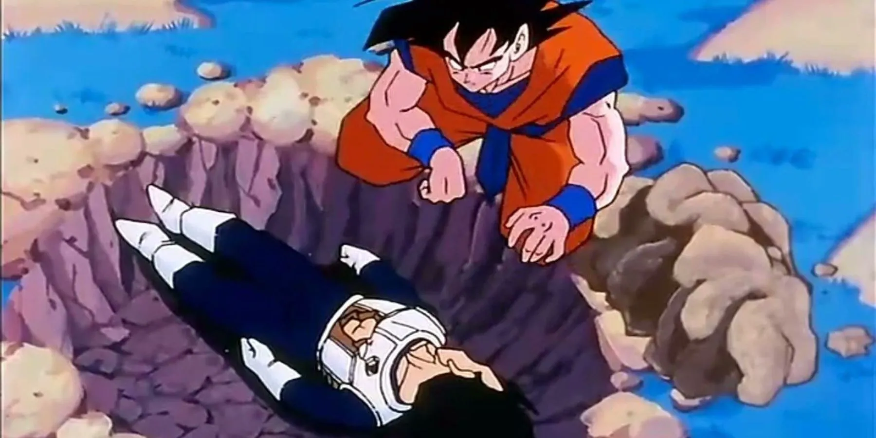 Goku burying Vegeta in Dragon Ball Z