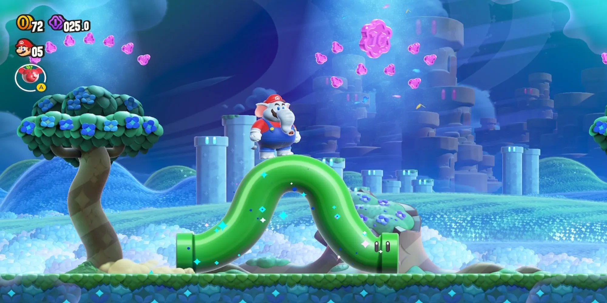 Giocando a Welcome To The Flower Kingdom in Super Mario Bros. Miracolo