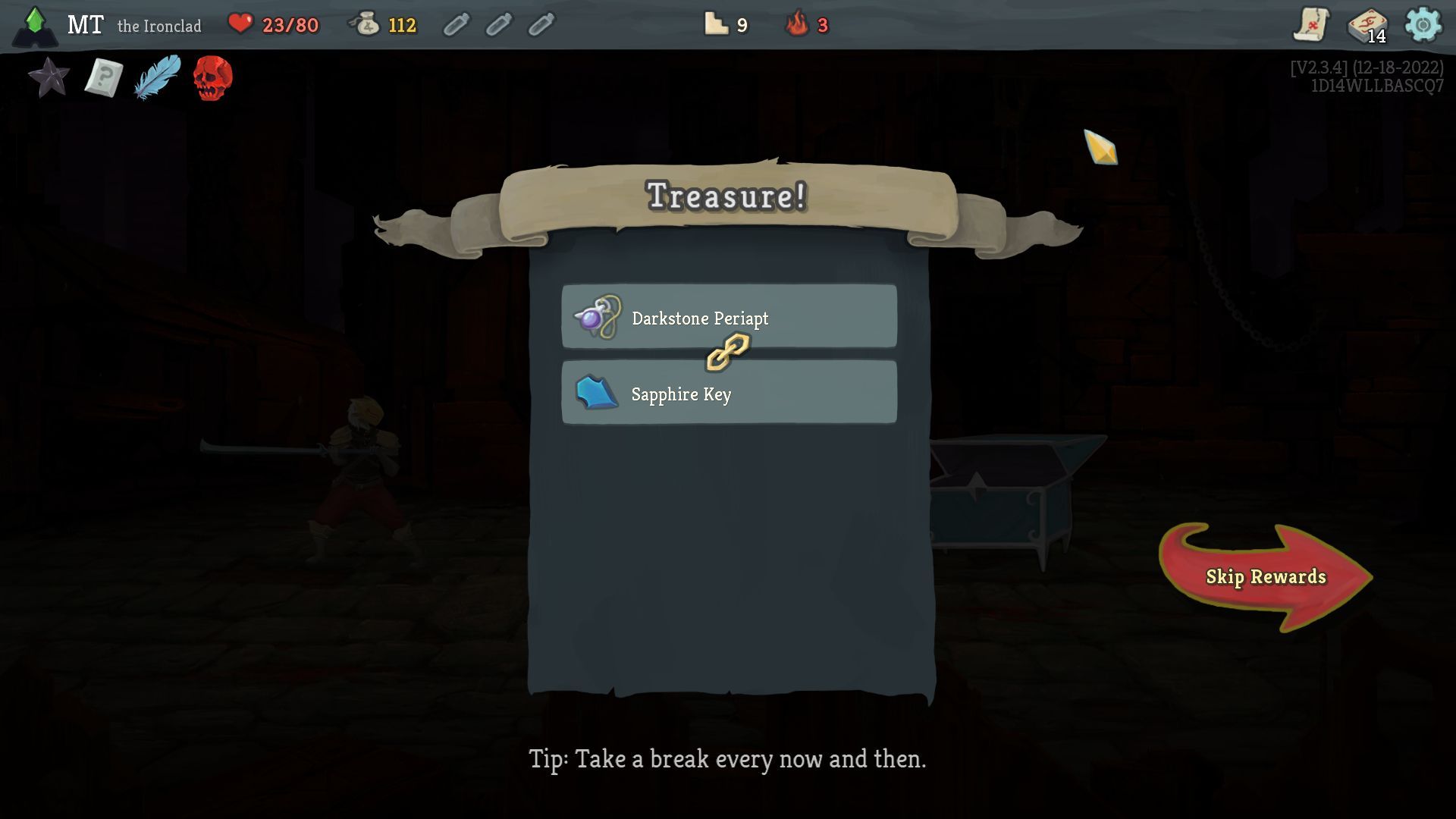 Slay The Spire’s Sapphire Key being offered as an alternative to the relics in a chest.
