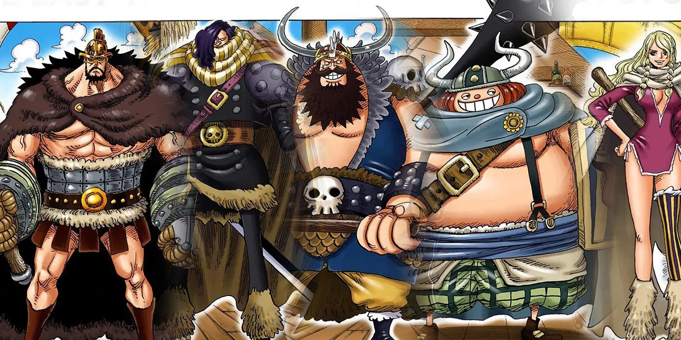 海贼王 - 数字彩色漫画封面上的五名新巨人战士海贼团成员