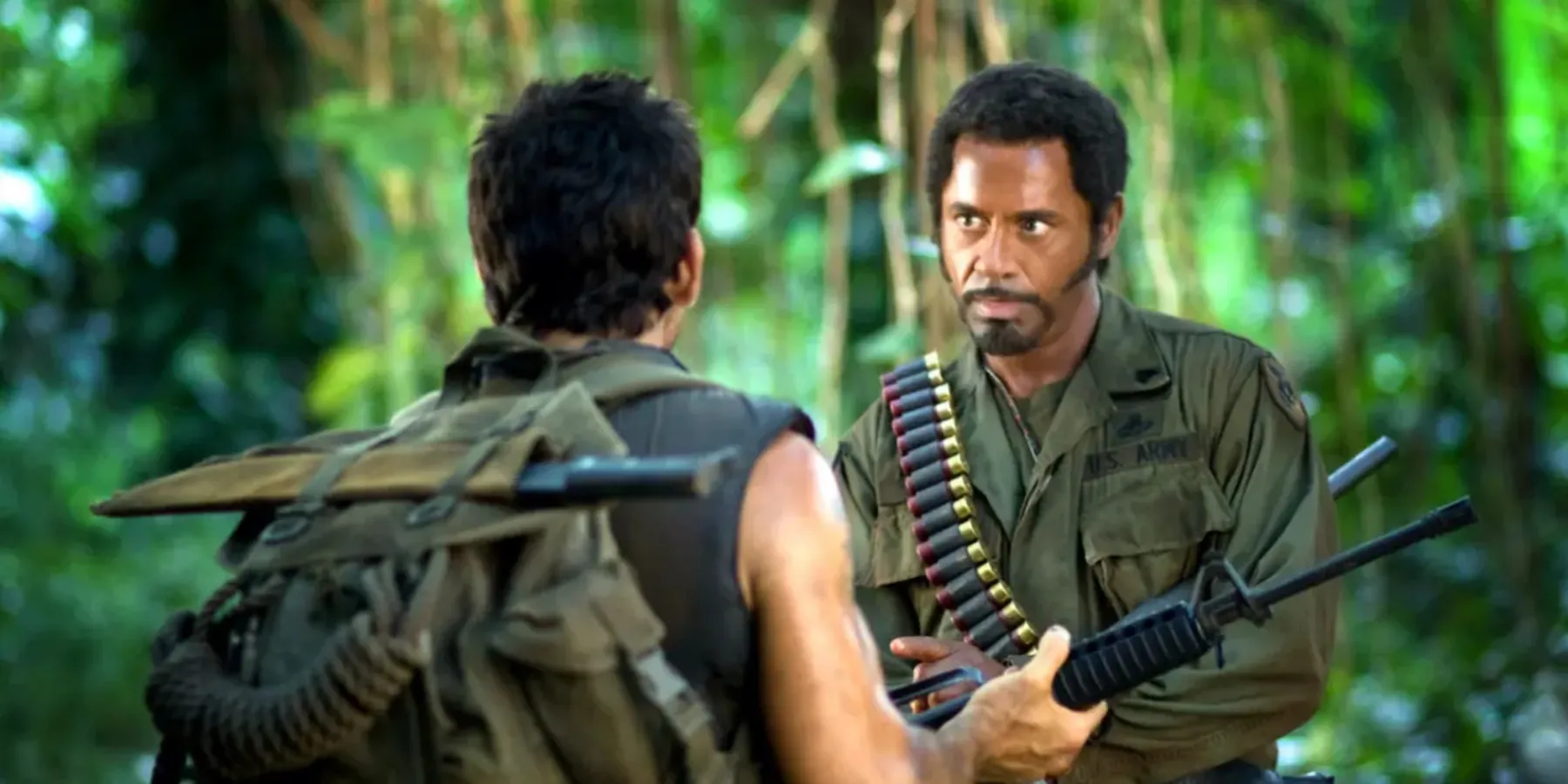 Ben Stiller e Robert Downey Jr. em Tropic Thunder com blackface