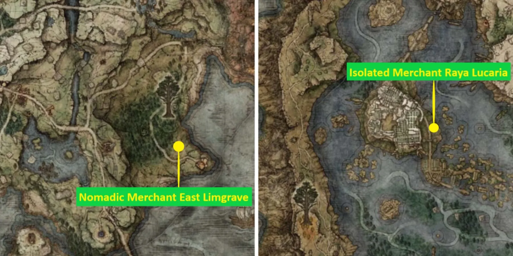 Nomadic Merchant East Limgrave and Isolated Merchant Raya Lucaria