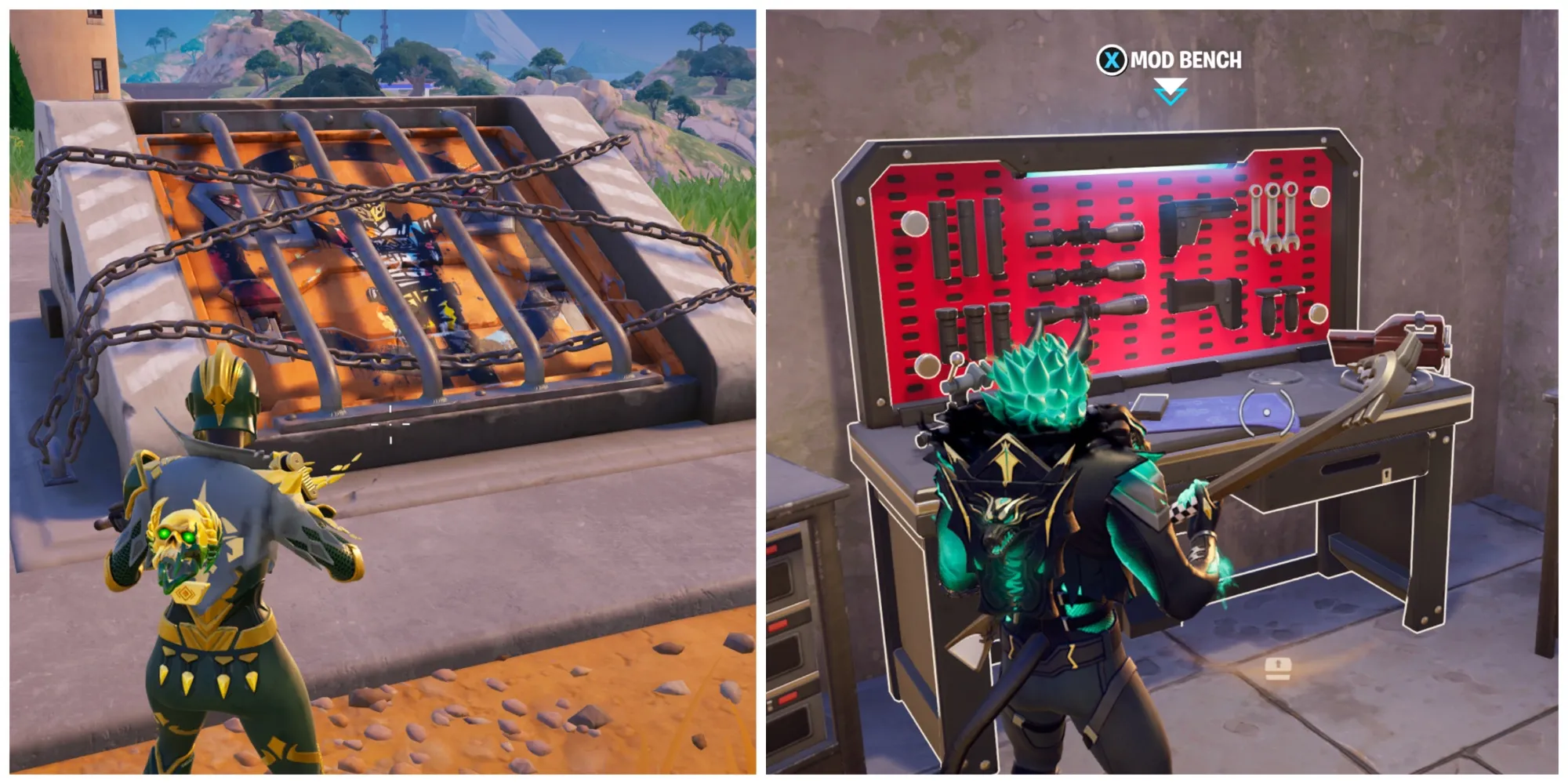 Locked weapon bunker. Accessing a mod bench in Fortnite