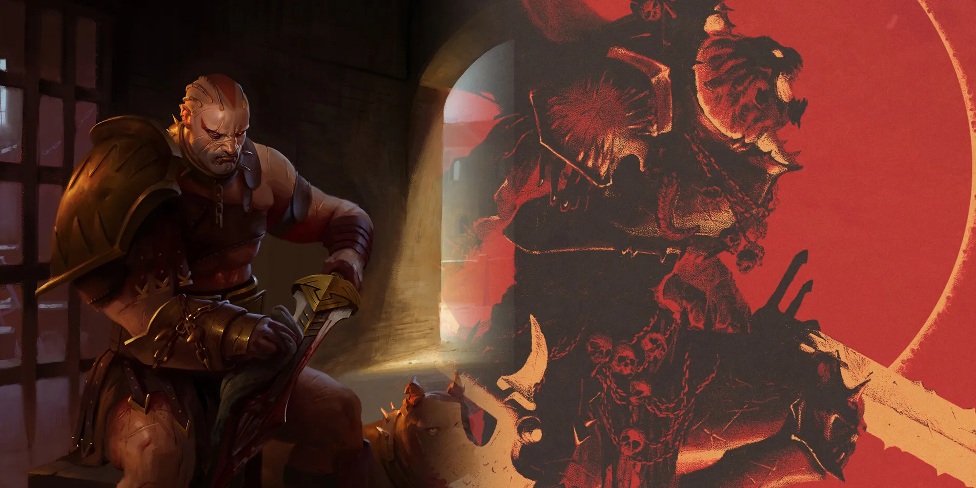 Warhammer 40k - Angron sul suo pianeta natale come gladiatore e Angron come Principe Daemon di Khorne