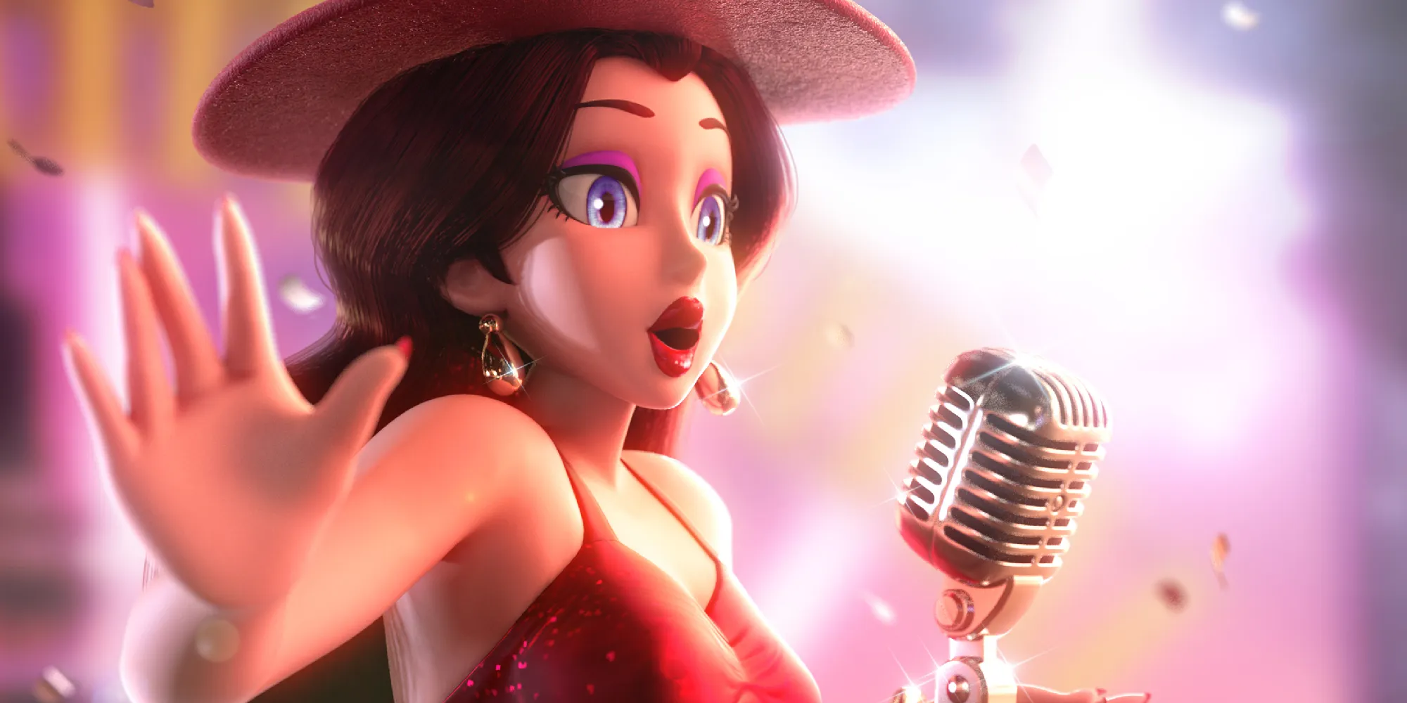 Pauline singing in a post card from Super Mario Odyssey