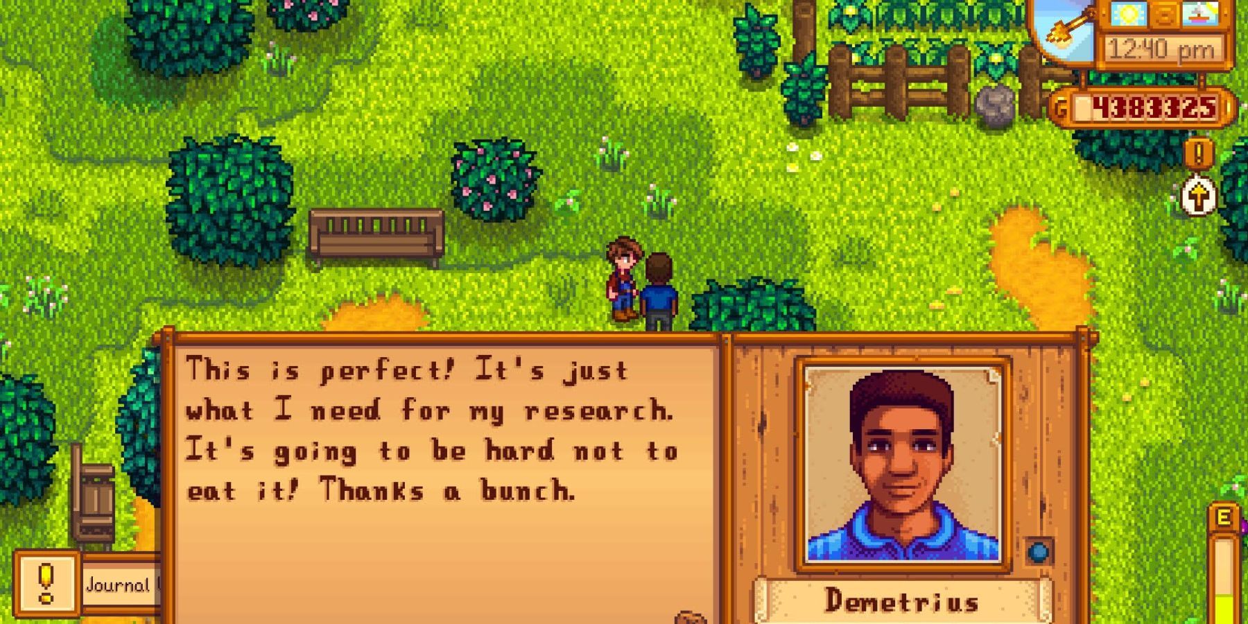 gifting melon to Demetrius in Stardew Valley