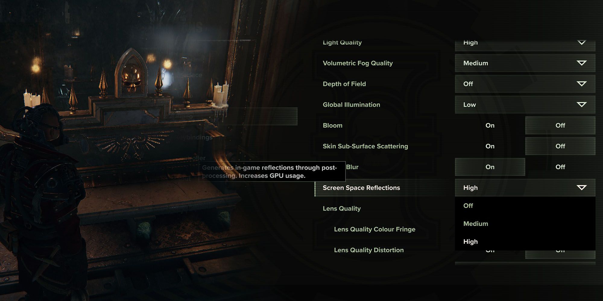 战锤40K黑潮 - 屏幕空间反射选项和游戏内反射示例