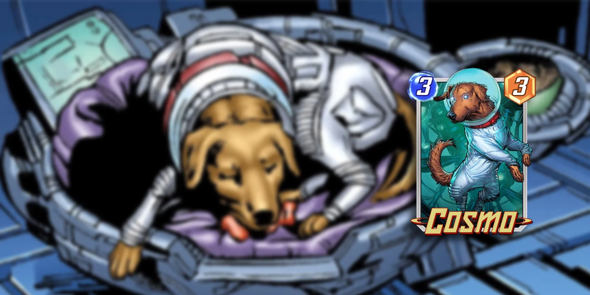 Marvel Snap - Cosmo Sleeping In Comics With Card PNG Overlaid On Top