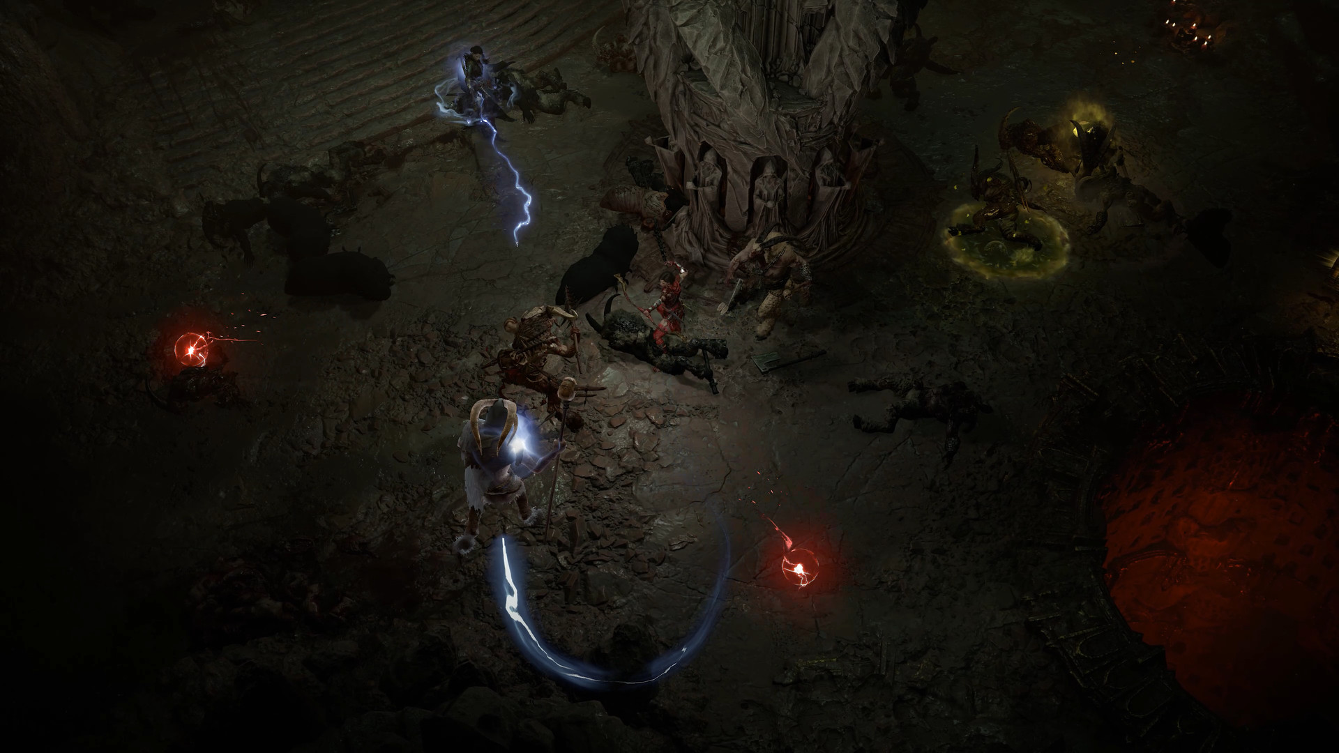 一个盗贼在Diablo 4中与一群像山羊一样的恶魔战斗