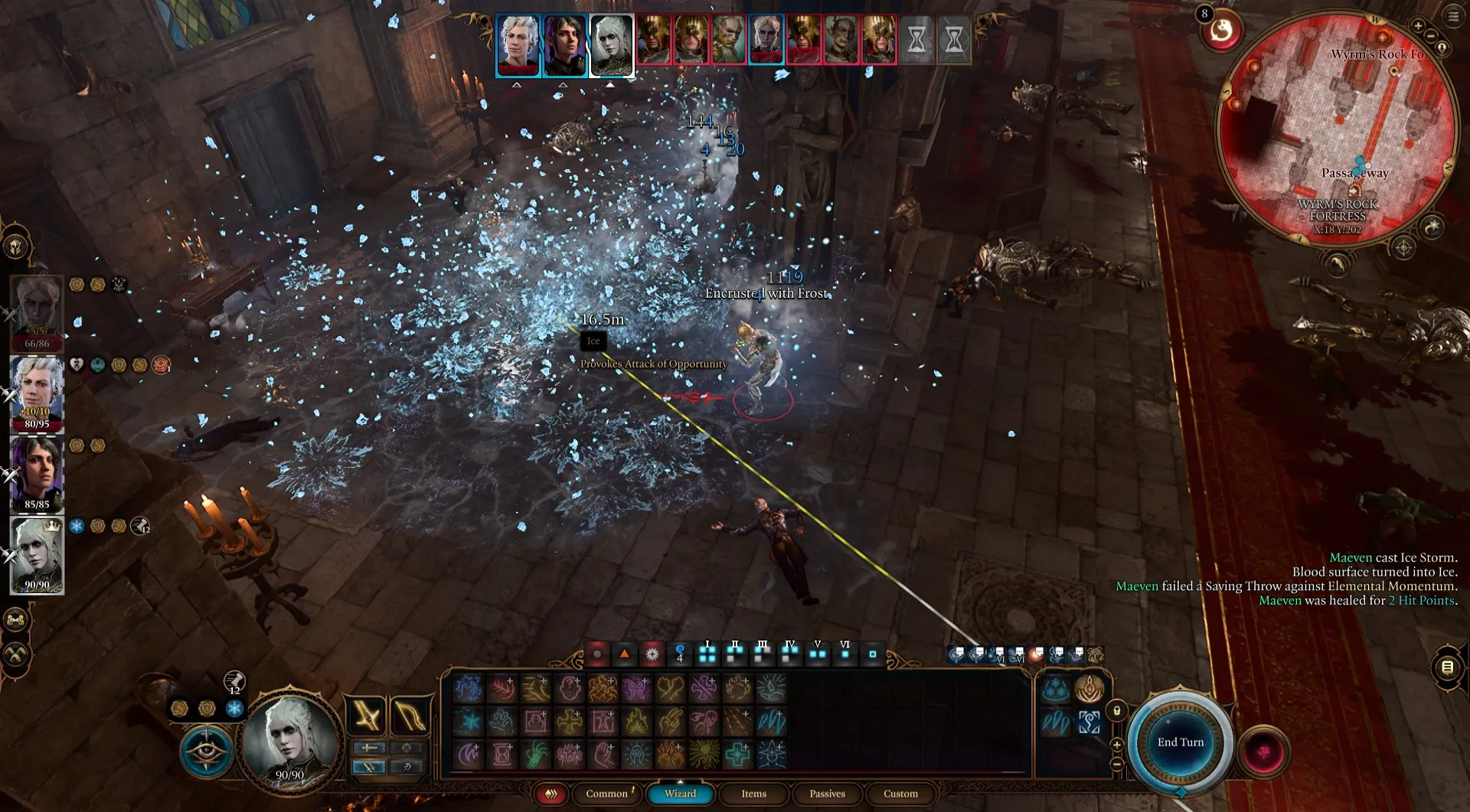 Control Wizard lancia Ice Storm per creare Effetto del Terreno in Baldur's Gate 3